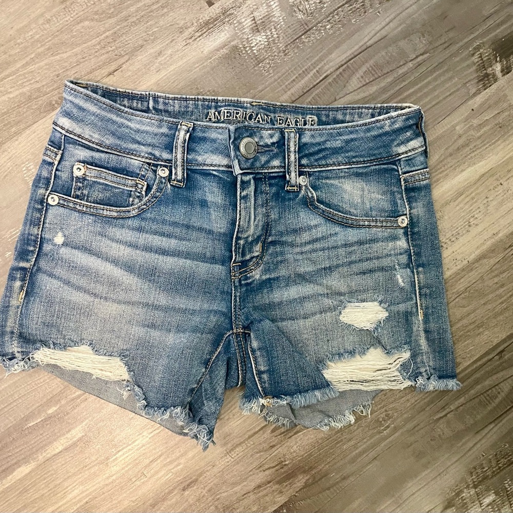 American Eagle Outfitters Blue Distressed Jean Shorts